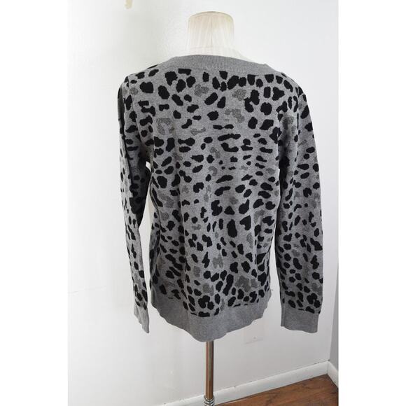 LOFT Outlet Sweater Womens Medium Gray Black Animal Print Shimmer Pullover New - Picture 3 of 6